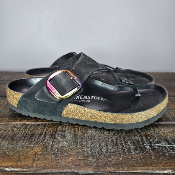 Birkenstock Gizeh Big Buckle Womens Size 7 EU 38 Regular Sandals Black - Picture 1 of 10